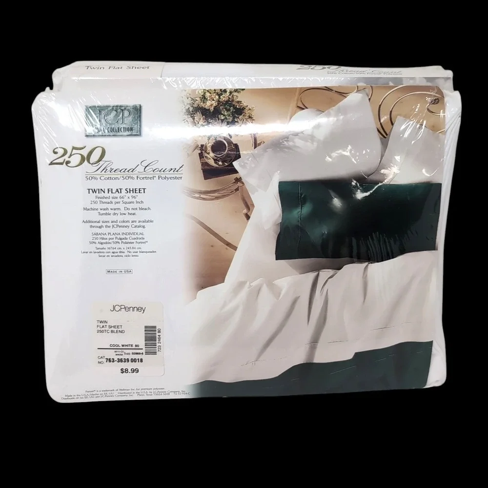 Lot of 2 Vtg JCP Home Collection Twin Flat Sheets Cool White 250 TC NEW NOS USA